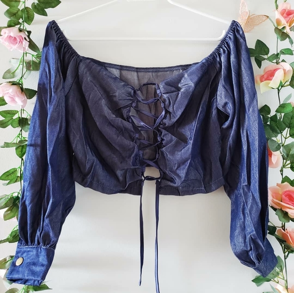 Faux denim crop top - Picture 2 of 2